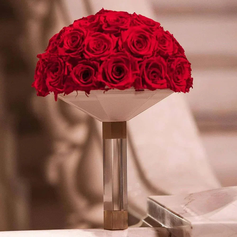 Close-up of preserved roses luxury wedding bouquet floral arrangement