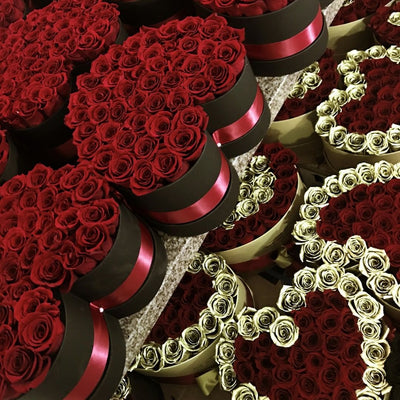 Preserved rose arrangements in luxury boxes