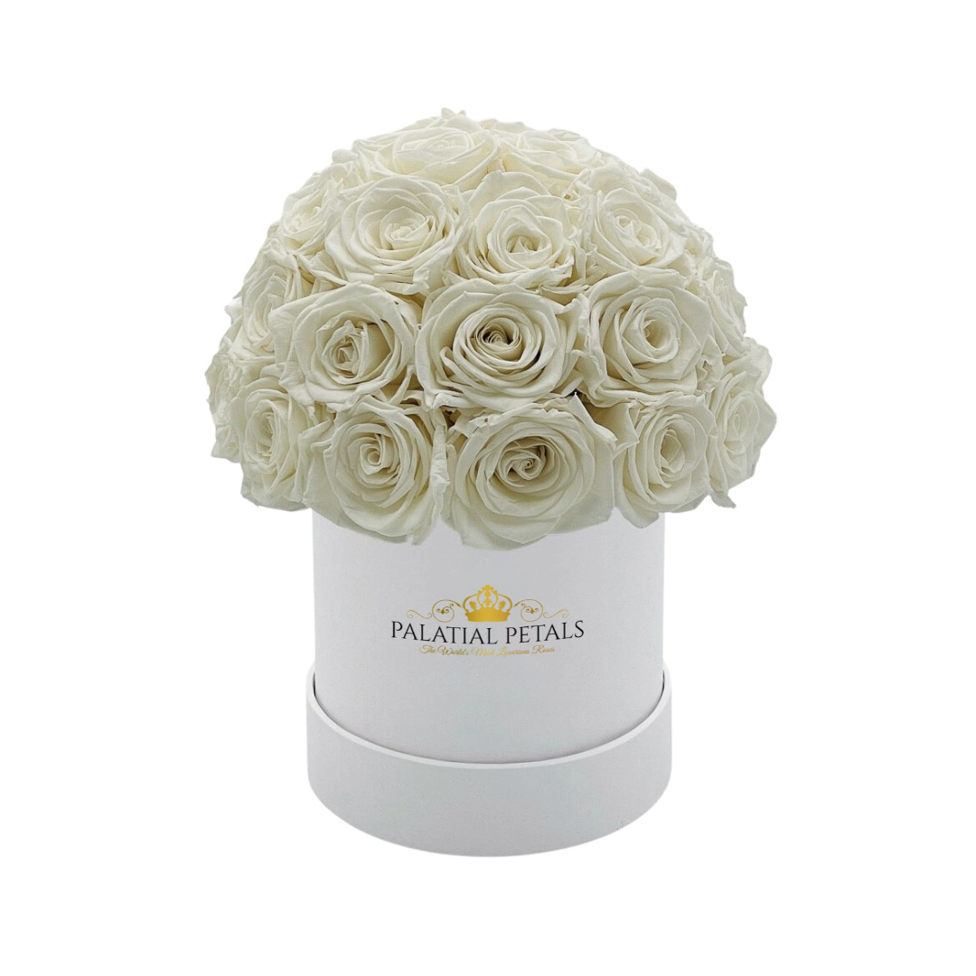 white roses small dome box