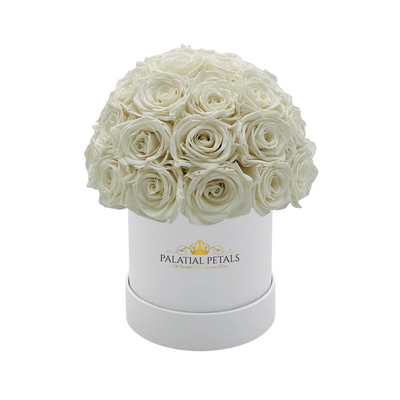 white roses small dome box