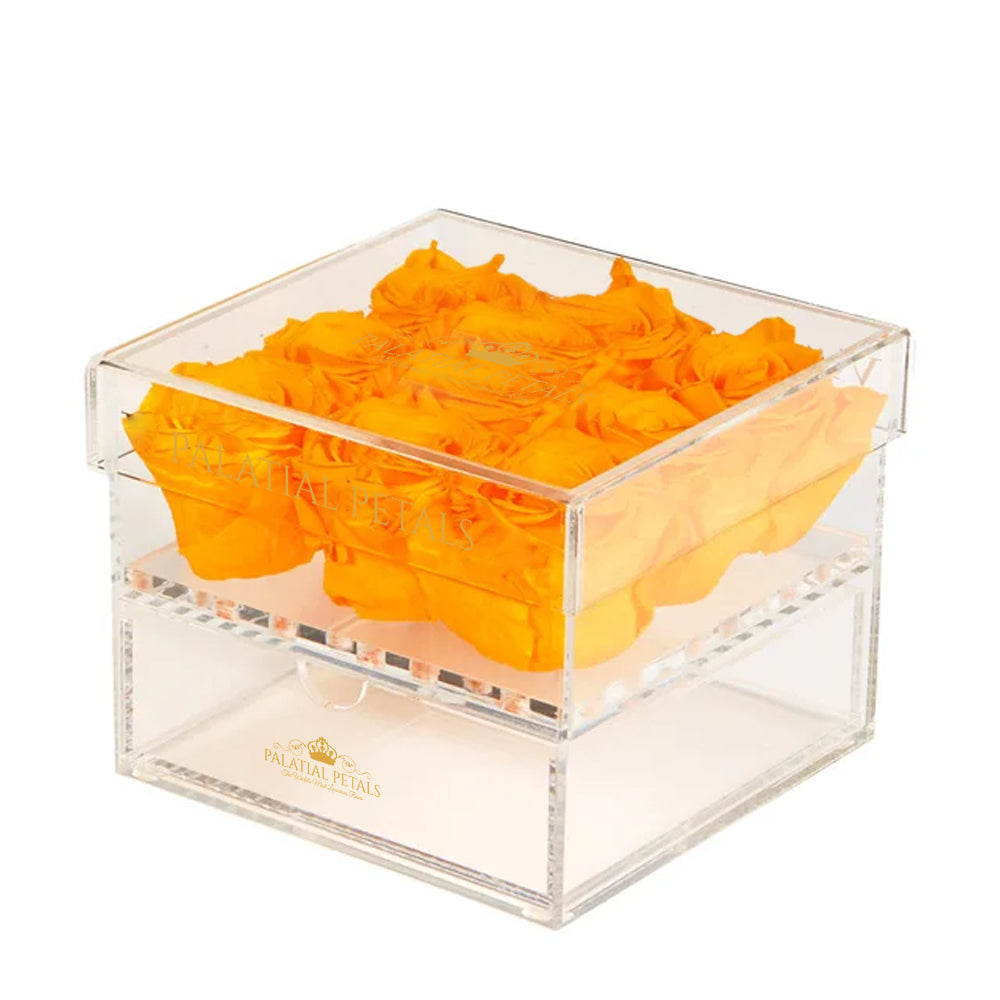 Hermes Orange Eternity Roses - Acrylic Box