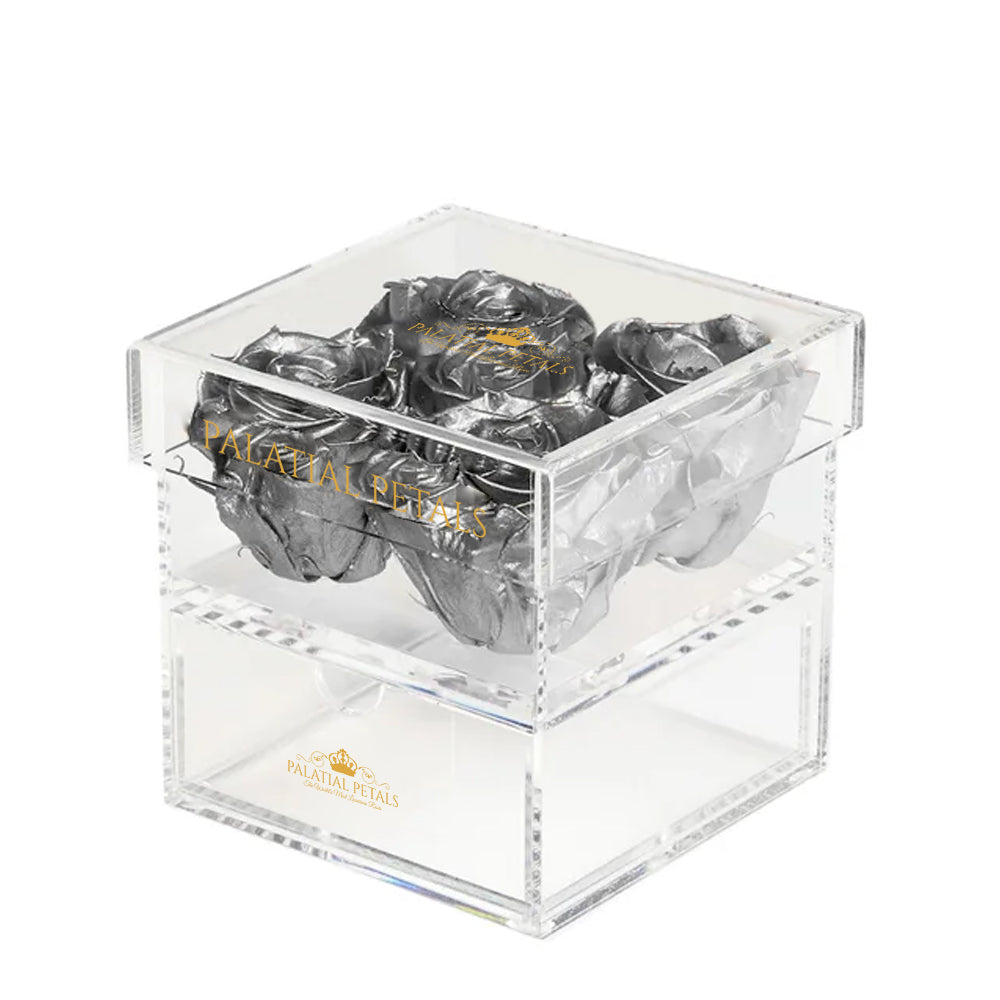 Silver Eternity Roses - Acrylic Box