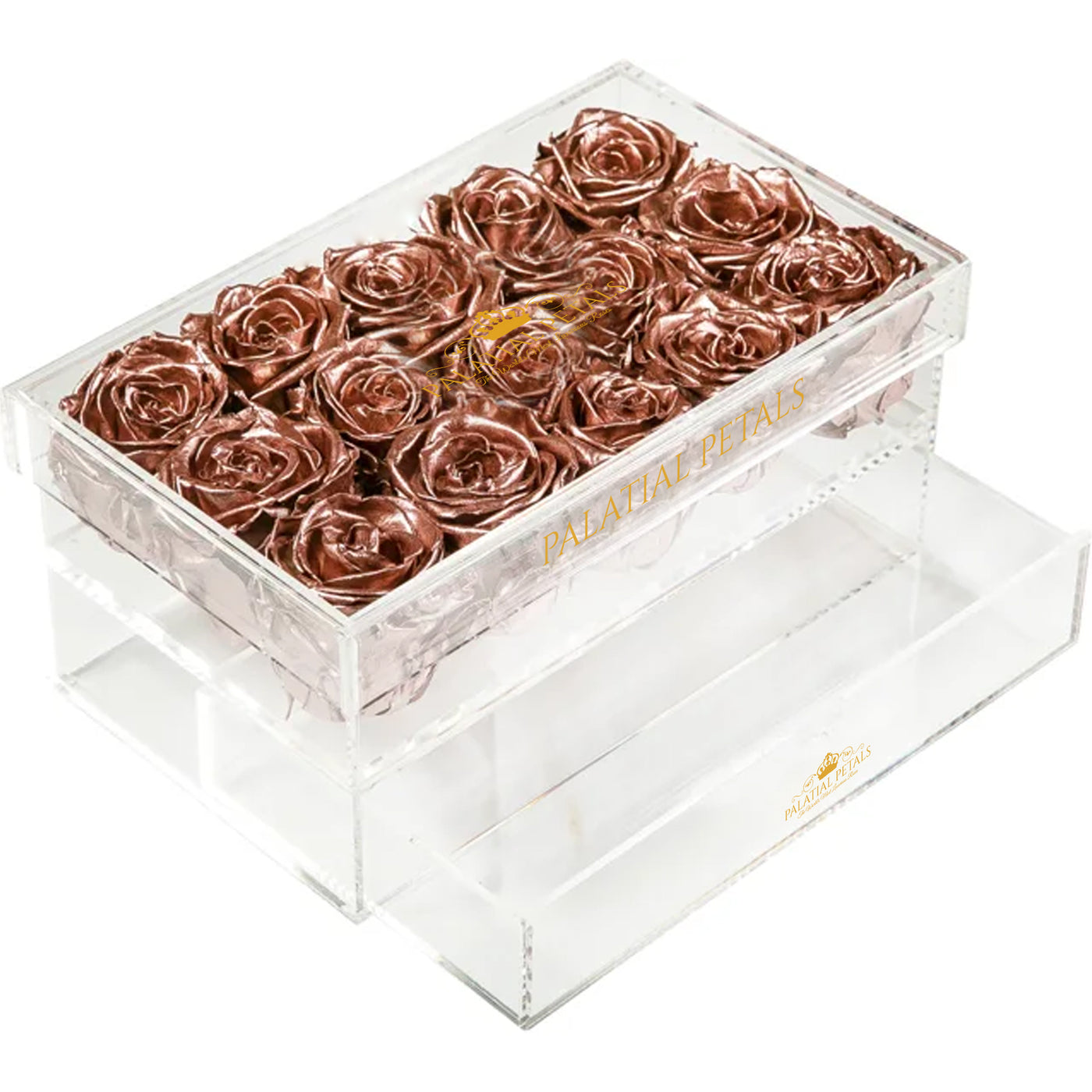 Rose Gold Eternity Roses - Acrylic Box