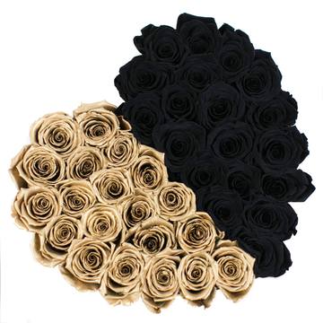 24k Gold & Black Roses - Love Heart