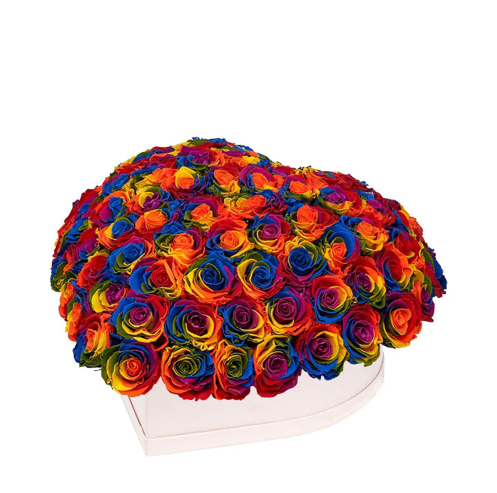 Rainbow Roses That Last A Year - Love Heart "Crown"