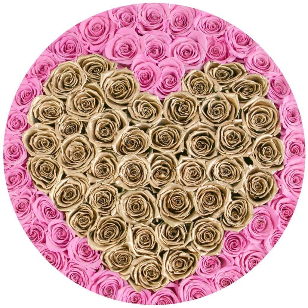 Pink & 24K Gold Roses That Last A Year - Deluxe Rose Box