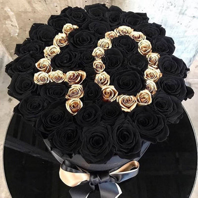 Black & 24K Gold Roses That Last A Year - Custom Deluxe Rose Box