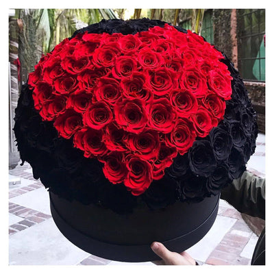 Black & Red Roses That Last A Year - Deluxe Rose Box