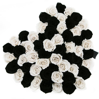 Black & White Roses That Last A Year - Love Heart Box