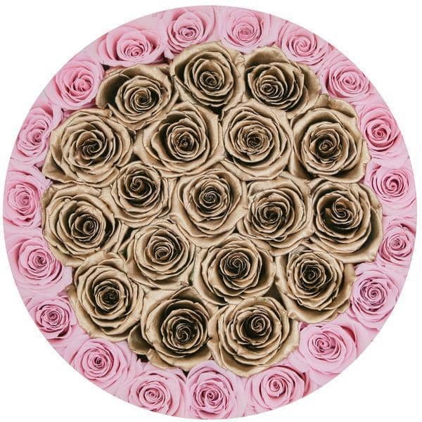 Pink & Gold Roses That Last A Year - Grande Rose Box