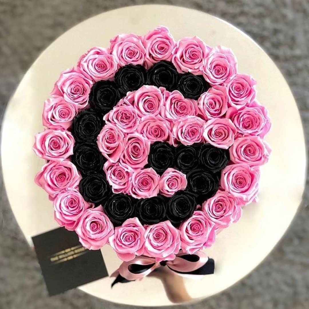 Pink & Black Roses That Last A Year - Custom Deluxe Rose Box