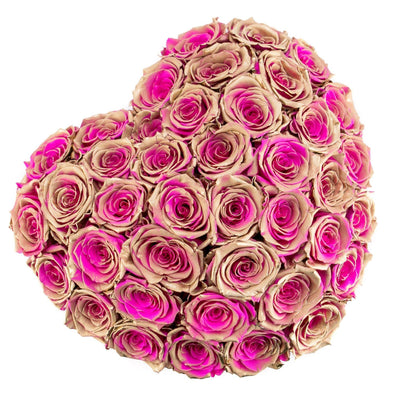 Golden Pink Roses That Last A Year - Love Heart Rose Box