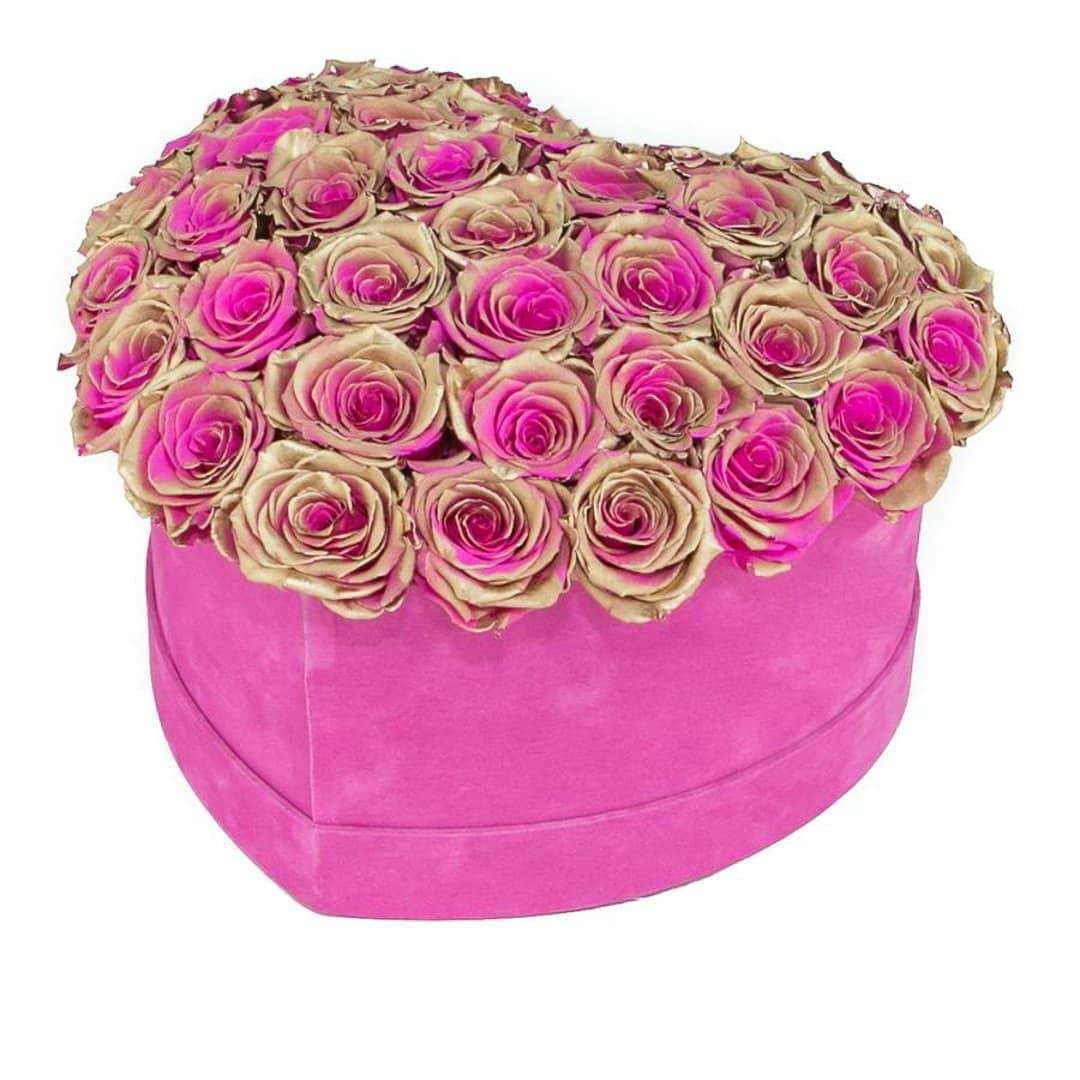 Golden Pink Roses That Last A Year - Love Heart Rose Box