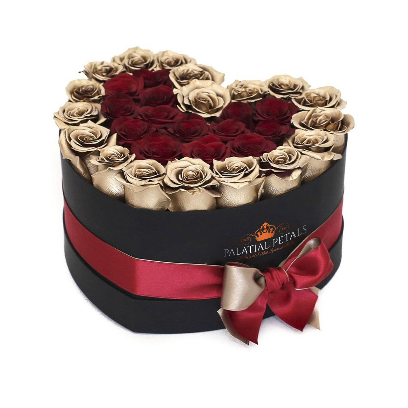 24k Gold & Red Roses That Last A Year - Love Heart Rose Box