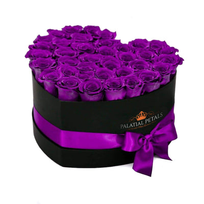 Purple Roses That Last A Year - Love Heart Box