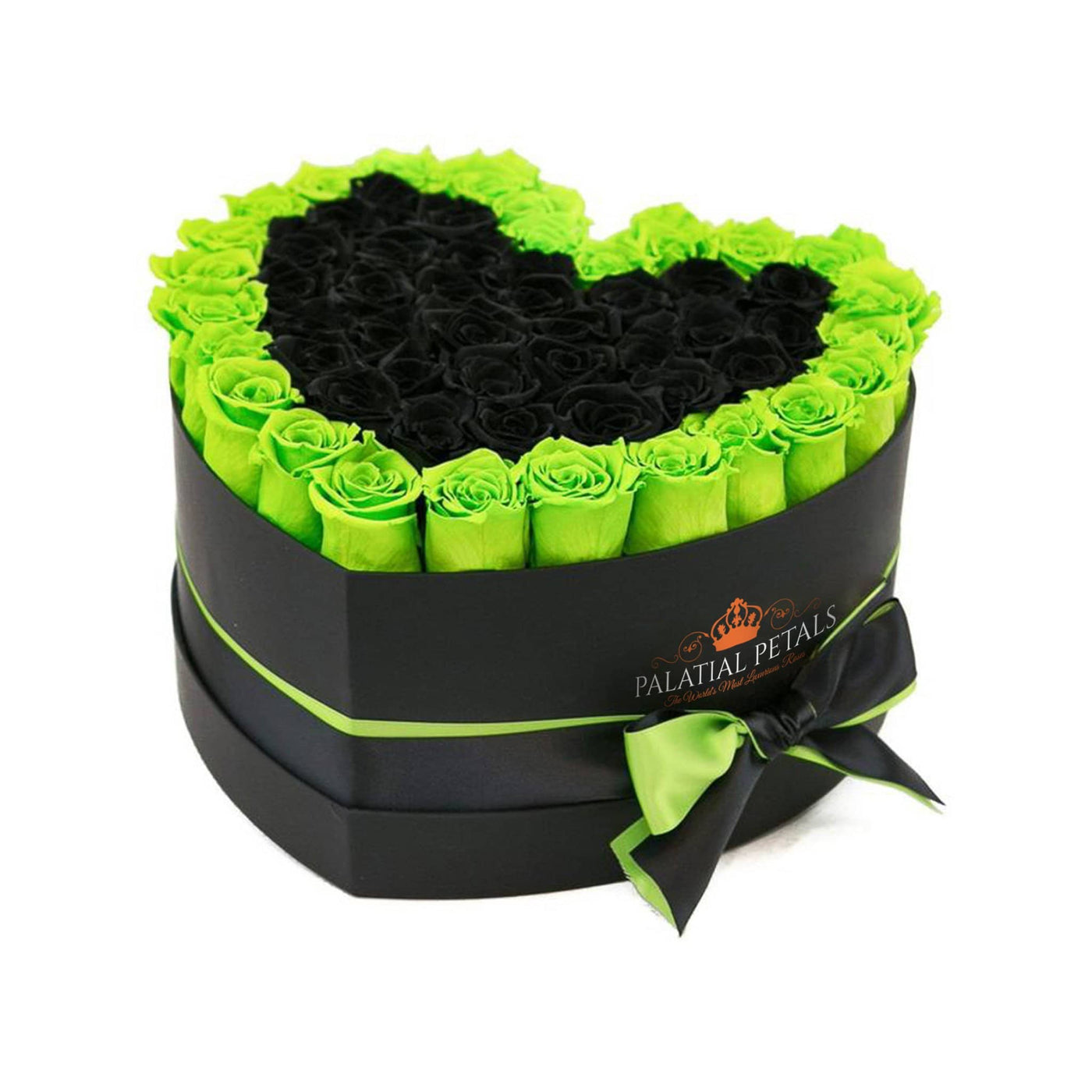 Green & Black Roses That Last A Year - Love Heart Rose Box