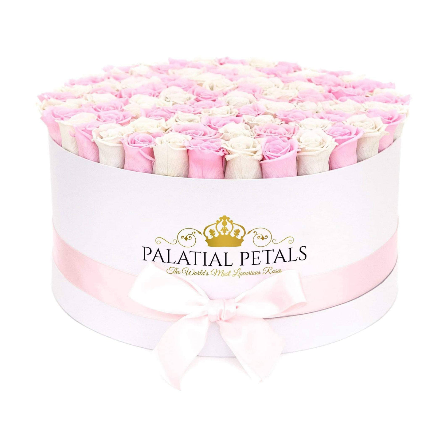 Pink & White Roses That Last A Year - Deluxe Rose Box