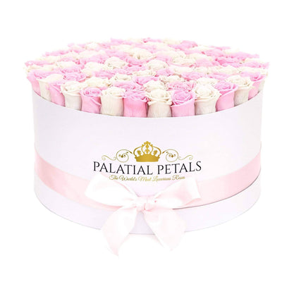 Pink & White Roses That Last A Year - Deluxe Rose Box
