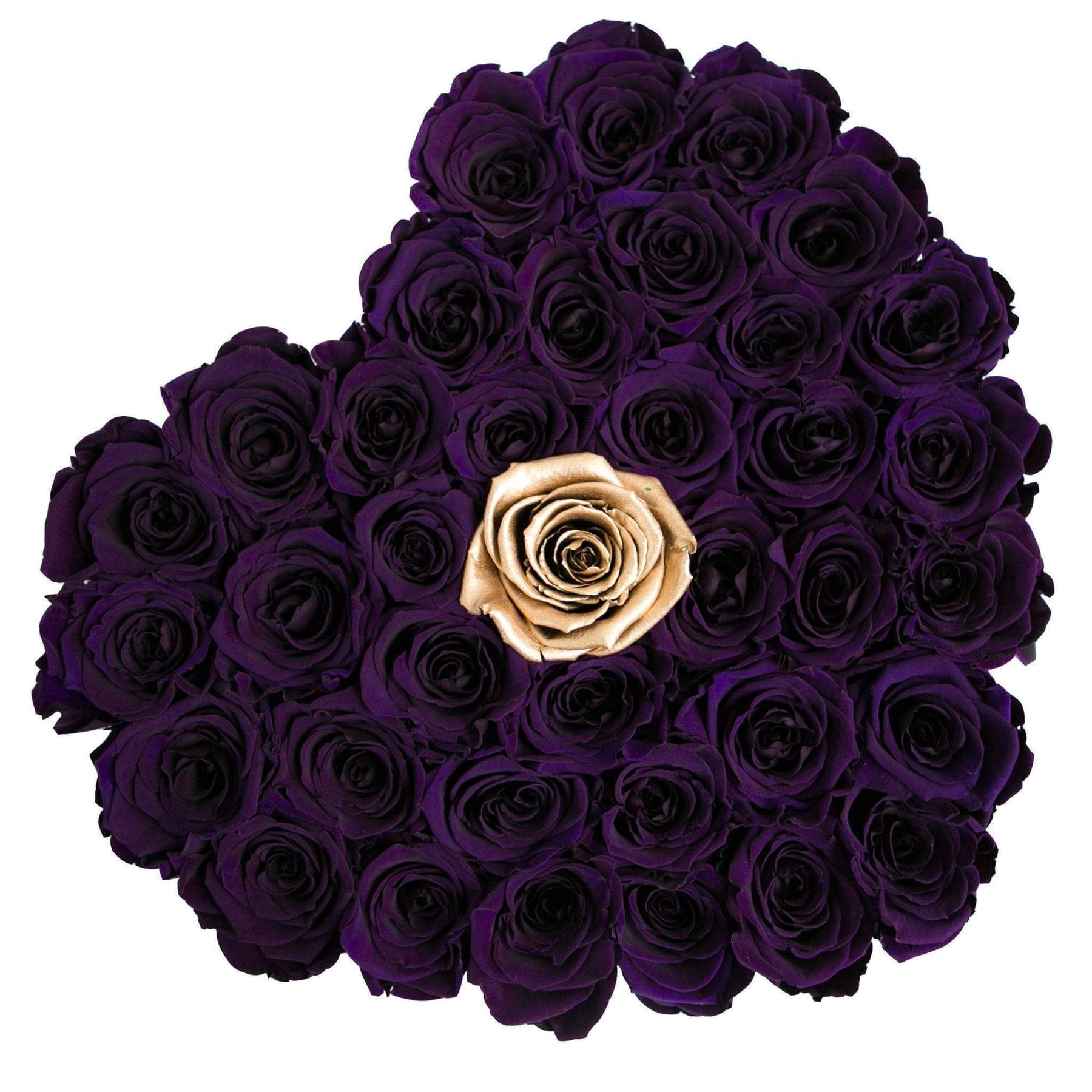 At Last Roses Purple Purple and Gold Roses – Heart Rose Box That Lasts a Year – Palatial Petals