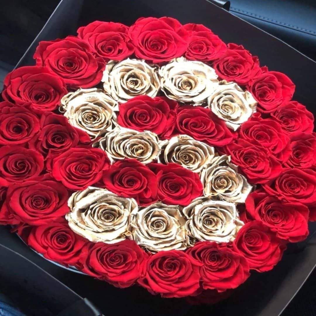 Red & 24k Gold Roses That Last A Year - Customized Deluxe Rose Box