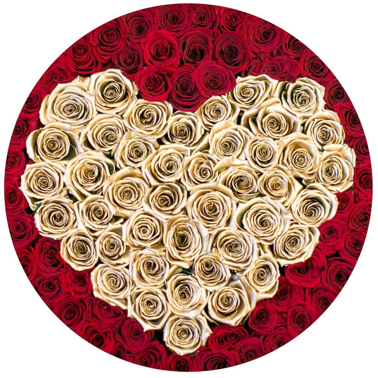 Red & 24k Gold Roses That Last A Year - Deluxe Rose Box