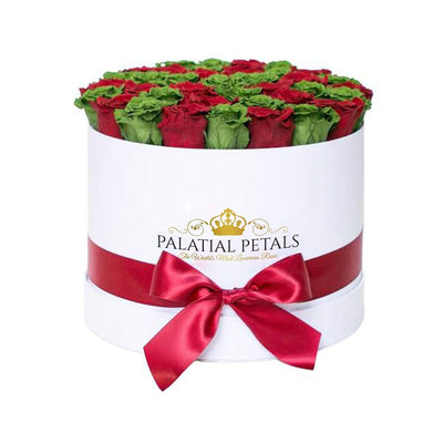 Red & Green Roses That Last A Year - Grande Rose Box