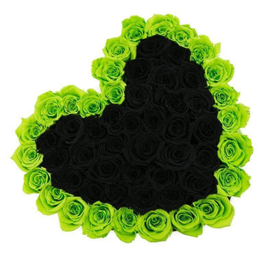 Green & Black Roses That Last A Year - Love Heart Rose Box