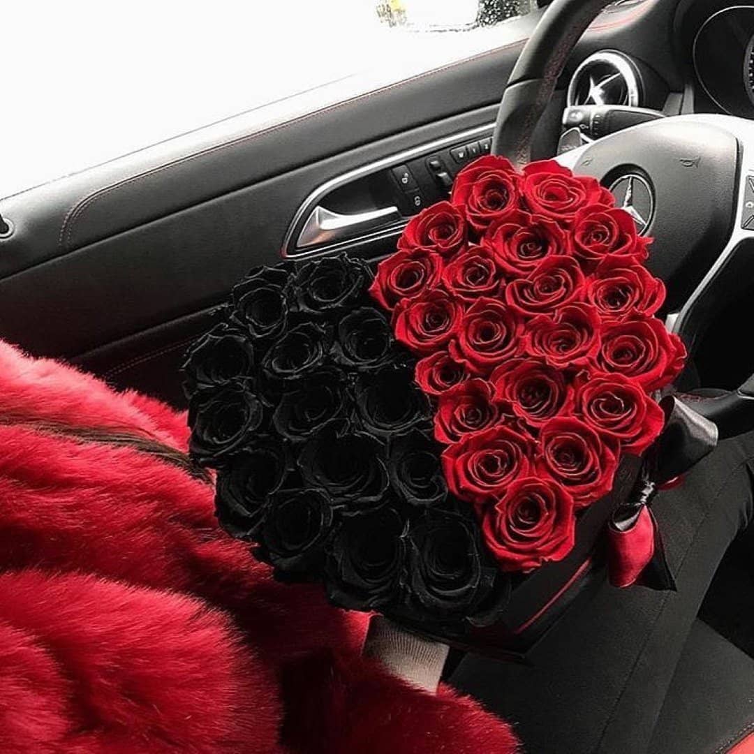 Black & Red Roses That Last A Year - Love Heart Rose Box