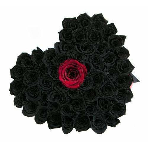 Black & Red Roses That Last A Year - Love Heart Box