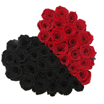 Black & Red Roses That Last A Year - Love Heart Box