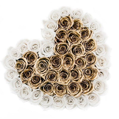 White & 24k Gold Roses That Last A Year - Love Heart Rose Box