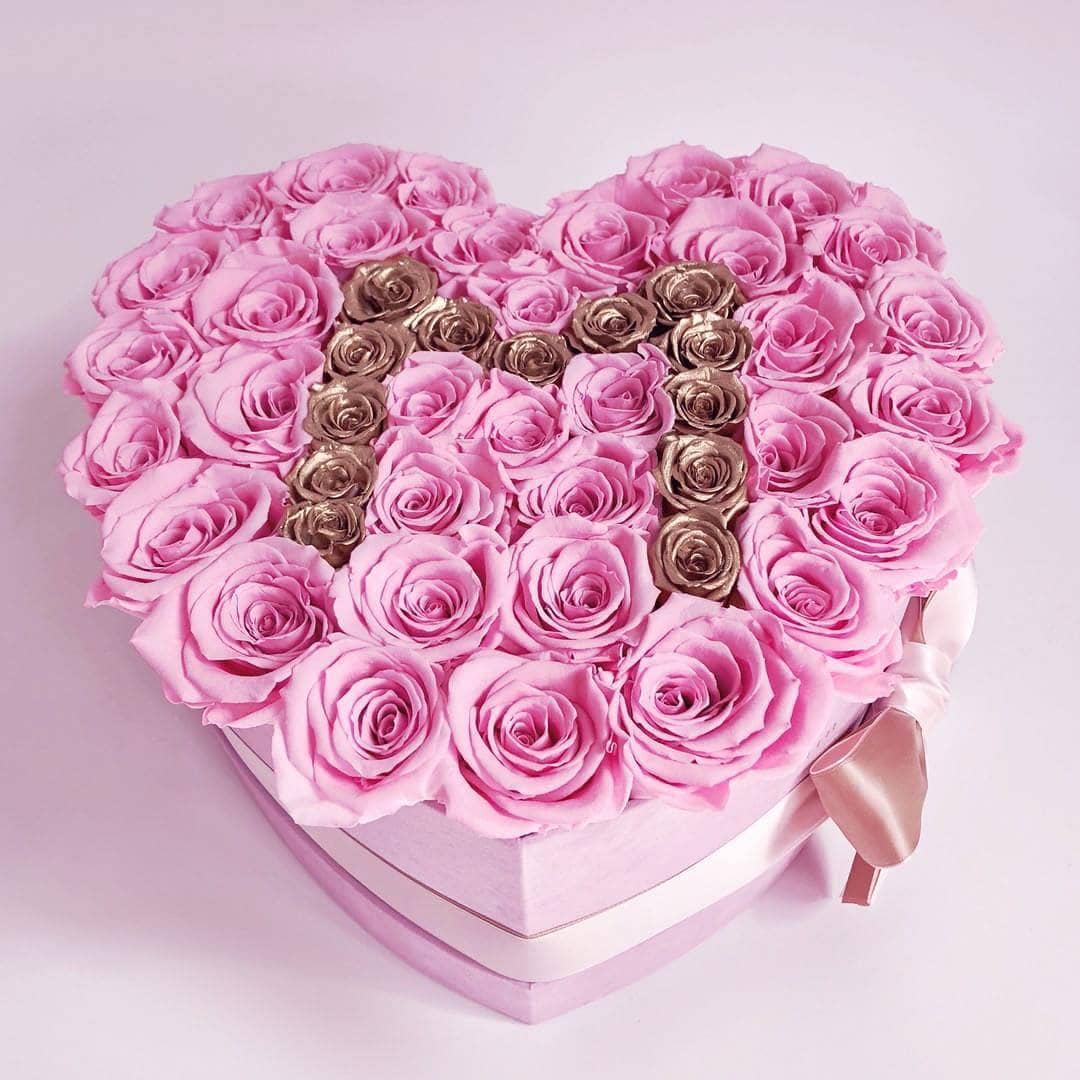 Pink & 24k Gold Roses That Last A Year - Custom Love Heart Rose Box