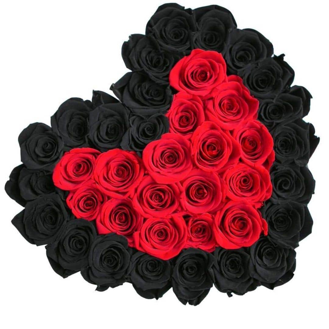 Black & Red Roses That Last A Year - Love Heart Rose Box