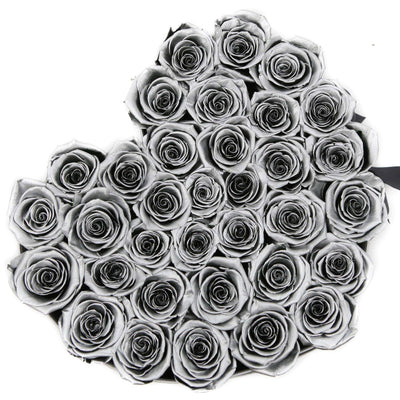 Silver Roses That Last A Year - Love Heart Rose Box
