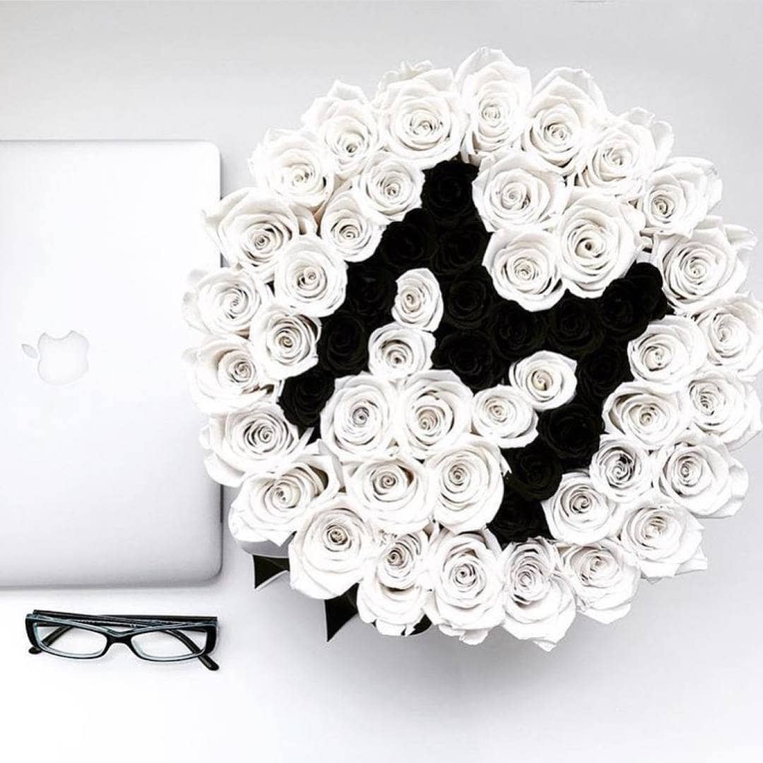 White & Black Roses That Last A Year - Custom Deluxe Rose Box