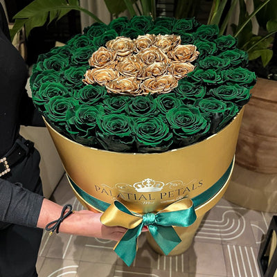 Green & 24K Gold Roses That Last A Year - Deluxe Rose Box