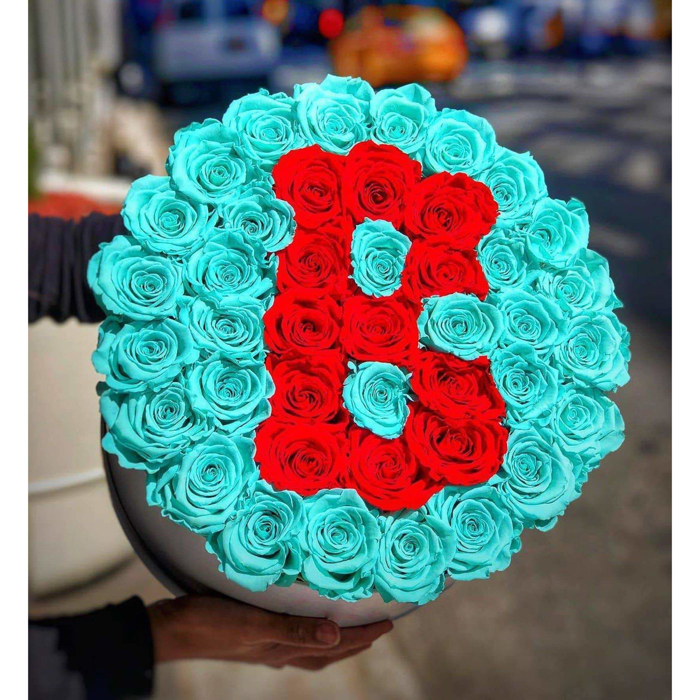 Tiffany Blue & Red Roses That Last A Year - Custom Deluxe Rose Box