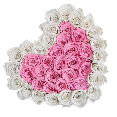 White & Pink Roses That Last A Year - Love Heart Rose Box
